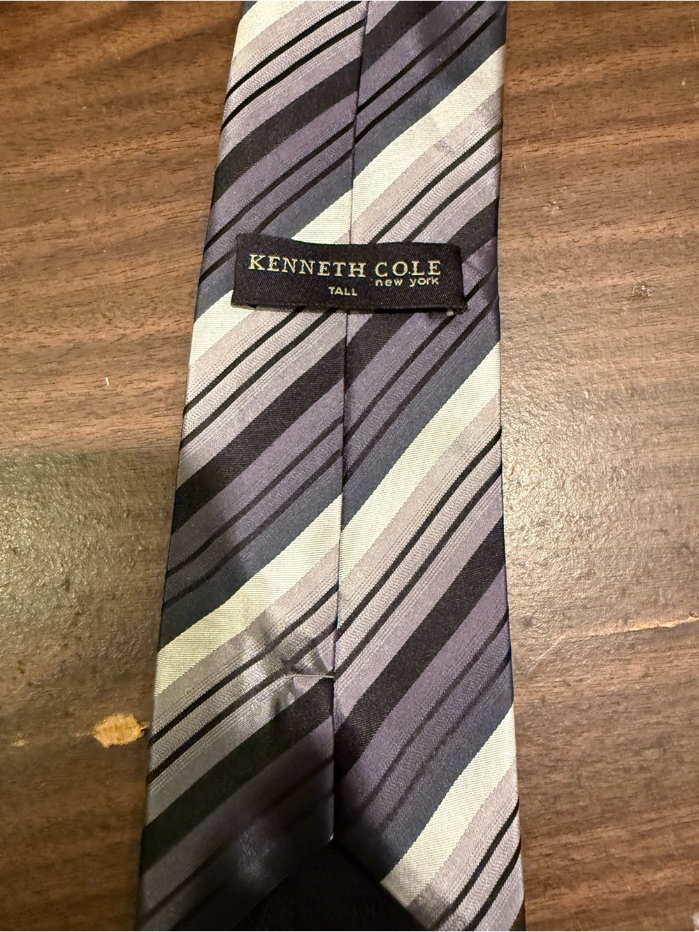 Kenneth Cole Gray, Black & Cream Diagonal Stripe Tie tall length